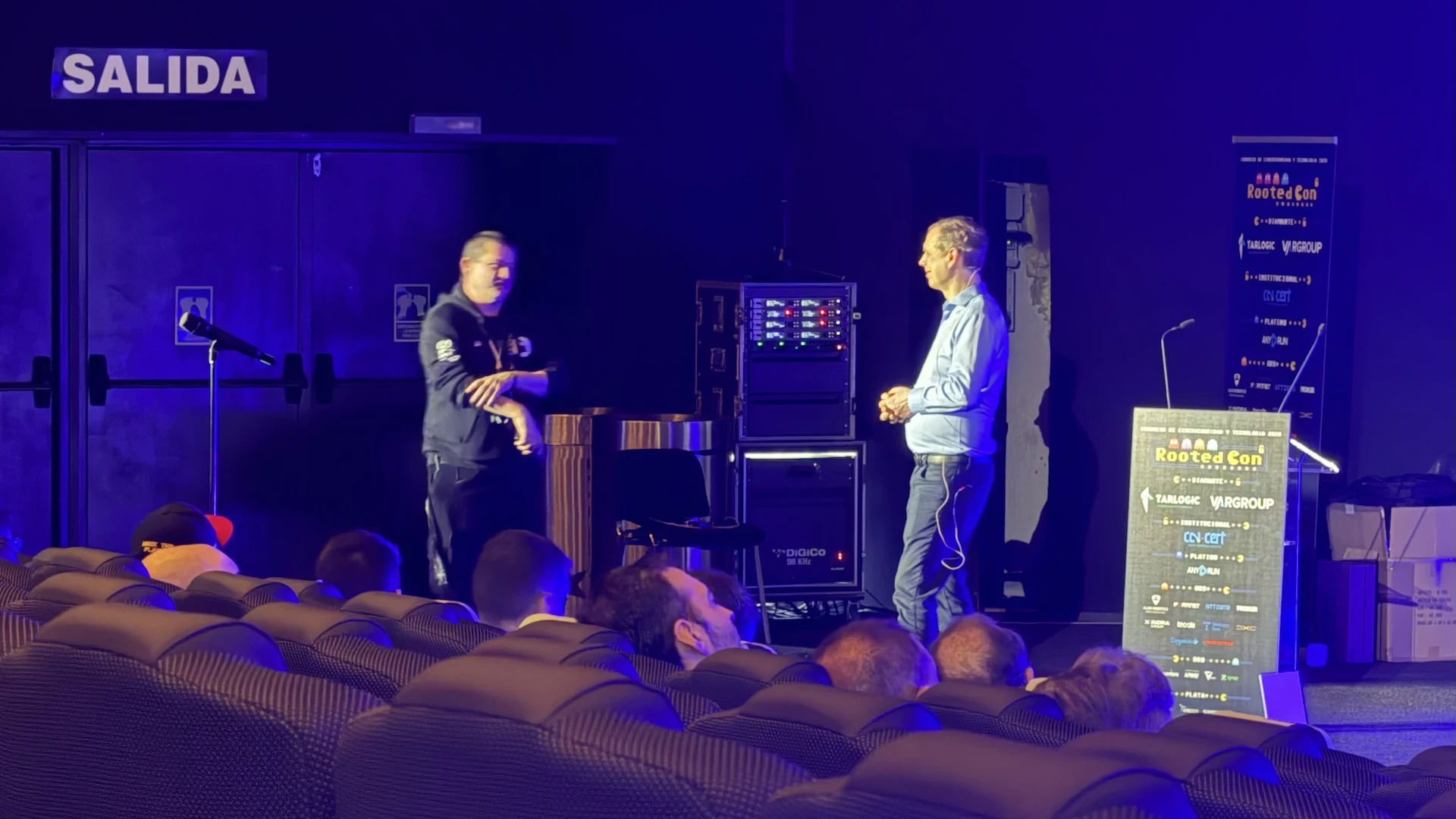 Román Ramírez and Patrick Breyer on the RootedCon 2026 stage.