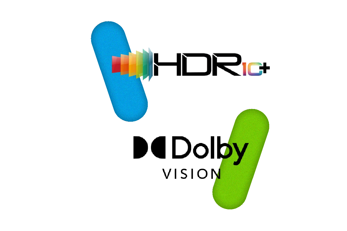 The logos for the HDR10+ and Dolby Vision standards