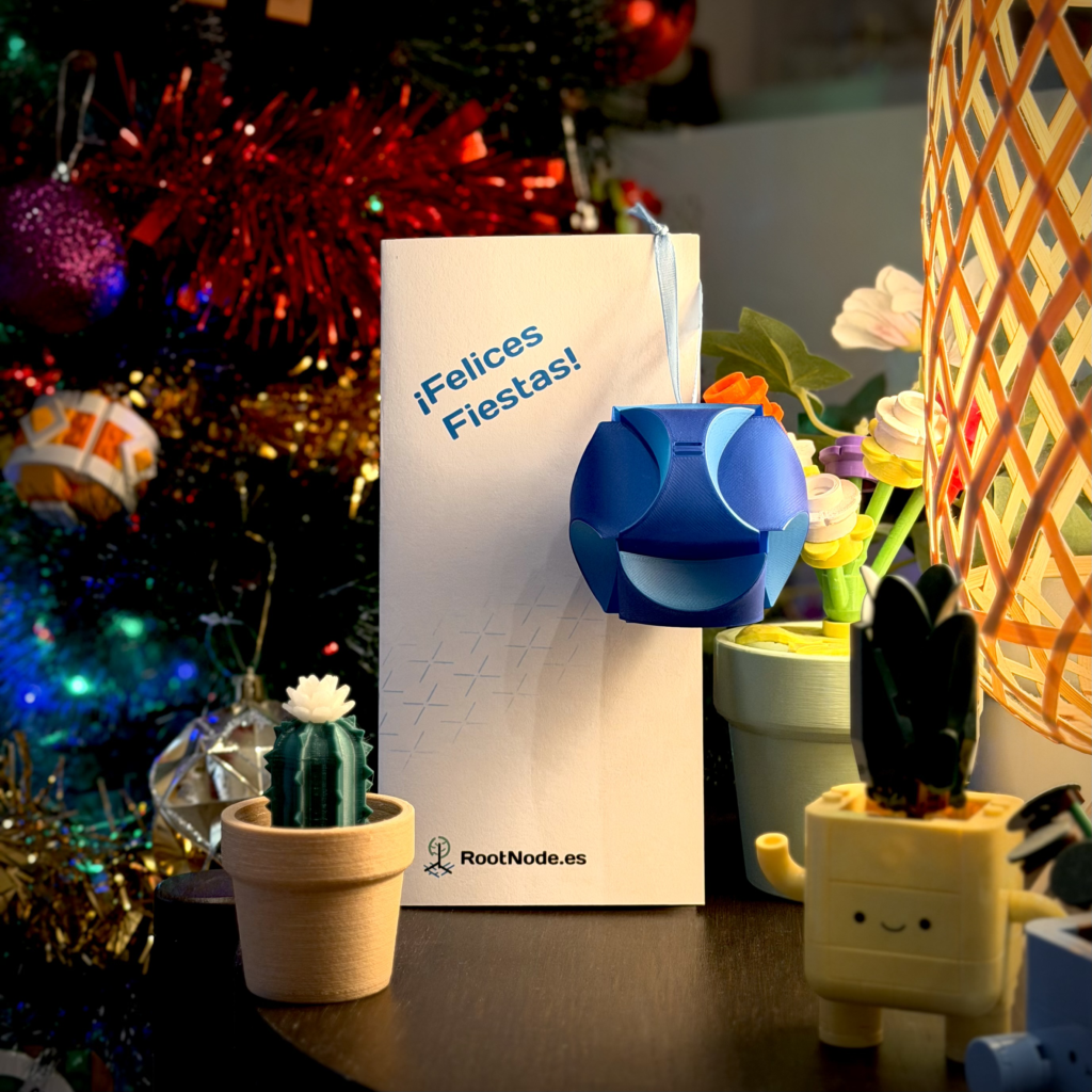 Holiday card around christmas decorations